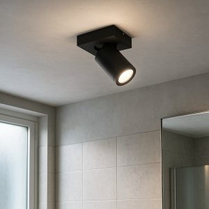 Zwarte badkamer plafondspot Kenan, 1L, IP44
