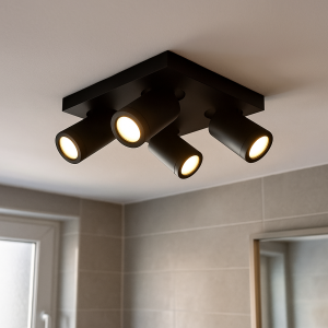 Zwarte badkamer plafondspot Kenan, 4L, IP44