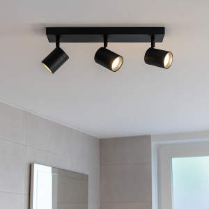 Zwarte plafondspot Ciara, aluminium, modern, IP44, 3L