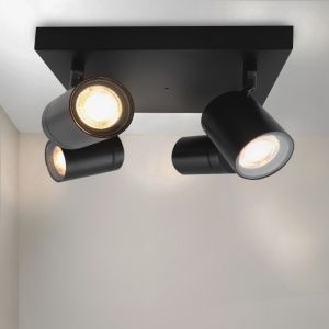 Zwarte plafondspot Ciara, aluminium, modern, IP44, 4L