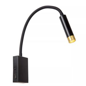 Zwarte wandspot modern, Alec, met schakelaar