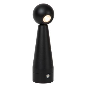 Zwarte oplaadbare tafellamp modern, Ipsos, 3W, dim to warm LED, met touchdimmer