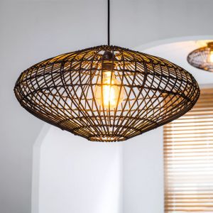 Zwarte landelijke hanglamp, Magali, rotan