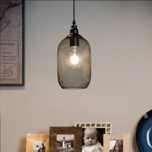 Retro hanglamp Mesh, Zwart