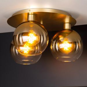 Gouden retro plafonniere, Marius, glas