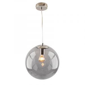 Bol hanglamp Dolf, nikkel ophangpendel, rookglas, 30cm