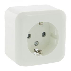 Exin Exo contactdoos, opbouw, enkelvoudig, randaarde, polarwit