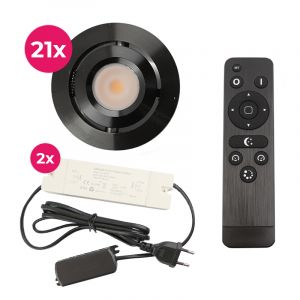21 kantelbare veranda spots Rona, IP44, met aansluitset en afstandsbediening, zwart