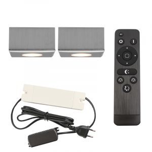 2 vierkante geborsteld Chroom veranda opbouwpots Fredo, IP44, incl. aansluitset en afstandbediening