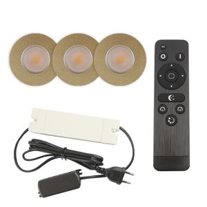 3 messing veranda inbouwspots Dico, IP65, incl. aansluitset en afstandbediening