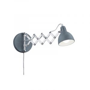 Grijze wandlamp industrieel, Yemaya, met schakelaar