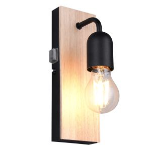 Zwarte badkamer wandlamp landelijk, Ahsen, IP44, met schakelaar