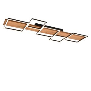 Houten plafonnière bruin, Justian, 42W, 3000K LED, 3-staps dimbaar