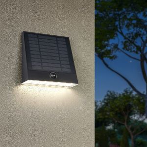 Zwarte buiten wandlamp op zonne-energie modern, Pontus, 6W, 4000K LED, IP44