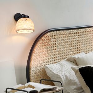 Rotan wandlamp bruin, Laut, met schakelaar