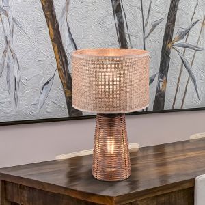 Moderne tafellamp Fadila, bruin, rotan