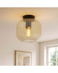 Amberkleurige plafondlamp Charlois, glas, retro