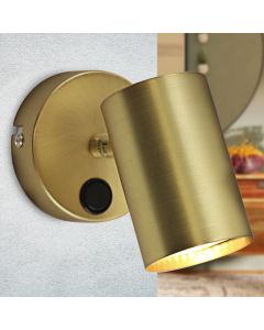 Moderne wandspot messing, Elena, met schakelaar