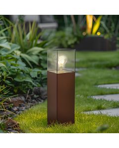 Roestkleur staande buitenlamp Sanel, Smoke glas, 30cm