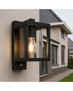 Moderne buiten wandlamp met bewegingssensor zwart, Amalie, IP54