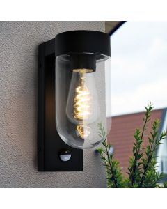 Aluminium buiten wandlamp met bewegingssensor zwart, Bella, IP44