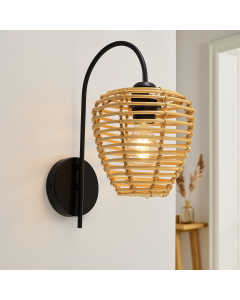 Rotan wandlamp bruin, Irene, met schakelaar