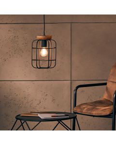 Industriële Hanglamp Taede, Zwart, hout