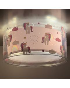 Roze kinderkamer plafondlamp kunststof, Unicorn