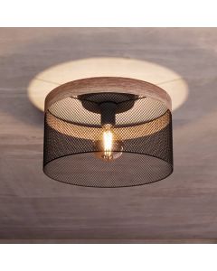 Zwarte industriële plafondlamp hout, Ilkay