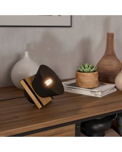 Zwarte retro tafellamp hout, Juanita, met schakelaar