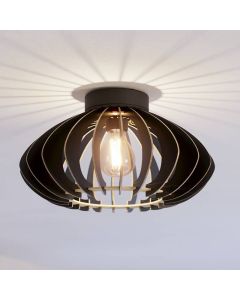 Zwarte industriële plafondlamp hout, Bergama