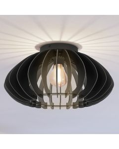 Zwarte industriële plafondlamp hout, Bergama