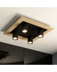 Houten plafondlamp zwart, Kenneth