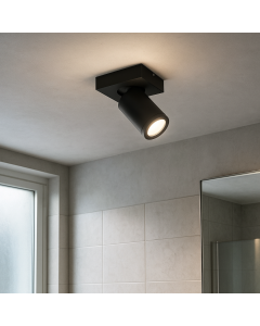 Zwarte badkamer plafondspot Kenan, 1L, IP44