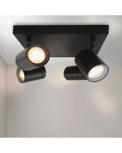 Zwarte plafondspot Ciara, aluminium, modern, IP44, 4L