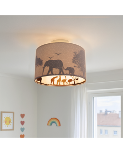Grijze dieren kinderkamer plafondlamp Safari, Binnenzijde doorschijnend