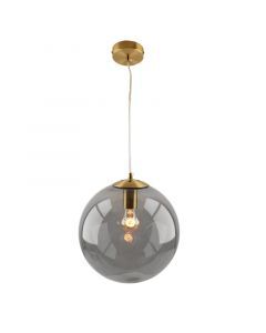 Bol hanglamp Dolf, brons ophangpendel, rookglas, 30cm