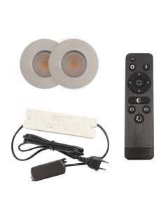 2 geborsteld Chroom veranda inbouwspots Dico, IP65, incl. aansluitset en afstandbediening
