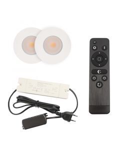 2 witte veranda inbouwspots Dico, IP65, incl. aansluitset en afstandbediening