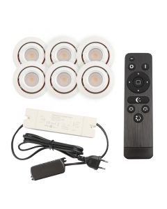 6 kantelbare veranda spots Rona, IP44, met aansluitset en afstandsbediening, wit