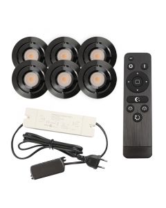 6 kantelbare veranda spots Rona, IP44, met aansluitset en afstandsbediening, zwart