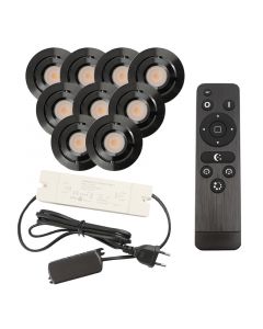 9 kantelbare veranda spots Rona, IP44, met aansluitset en afstandsbediening, zwart