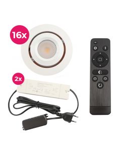 16 kantelbare veranda spots Rona, IP44, met aansluitset en afstandsbediening, wit