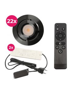 22 kantelbare veranda spots Rona, IP44, met aansluitset en afstandsbediening, zwart