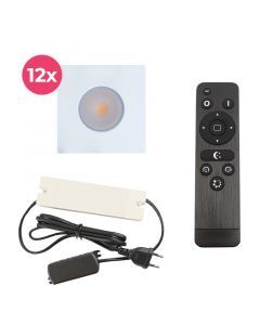12 vierkante witte veranda inbouwspots Dico, IP65, incl. aansluitset en afstandbediening