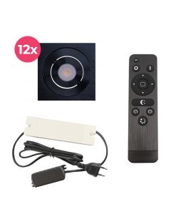 12 kantelbare veranda spots Rona vierkant, IP44, met aansluitset en afstandsbediening, zwart