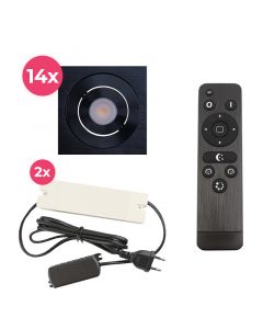 14 kantelbare veranda spots Rona vierkant, IP44, met aansluitset en afstandsbediening, zwart