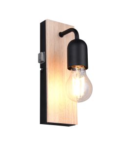Zwarte badkamer wandlamp landelijk, Ahsen, IP44, met schakelaar