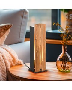Landelijke tafellamp hout, Karijn, met schakelaar