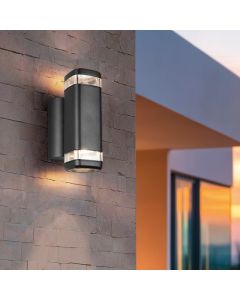 Zwarte up down wandlamp modern, Poonam, IP44